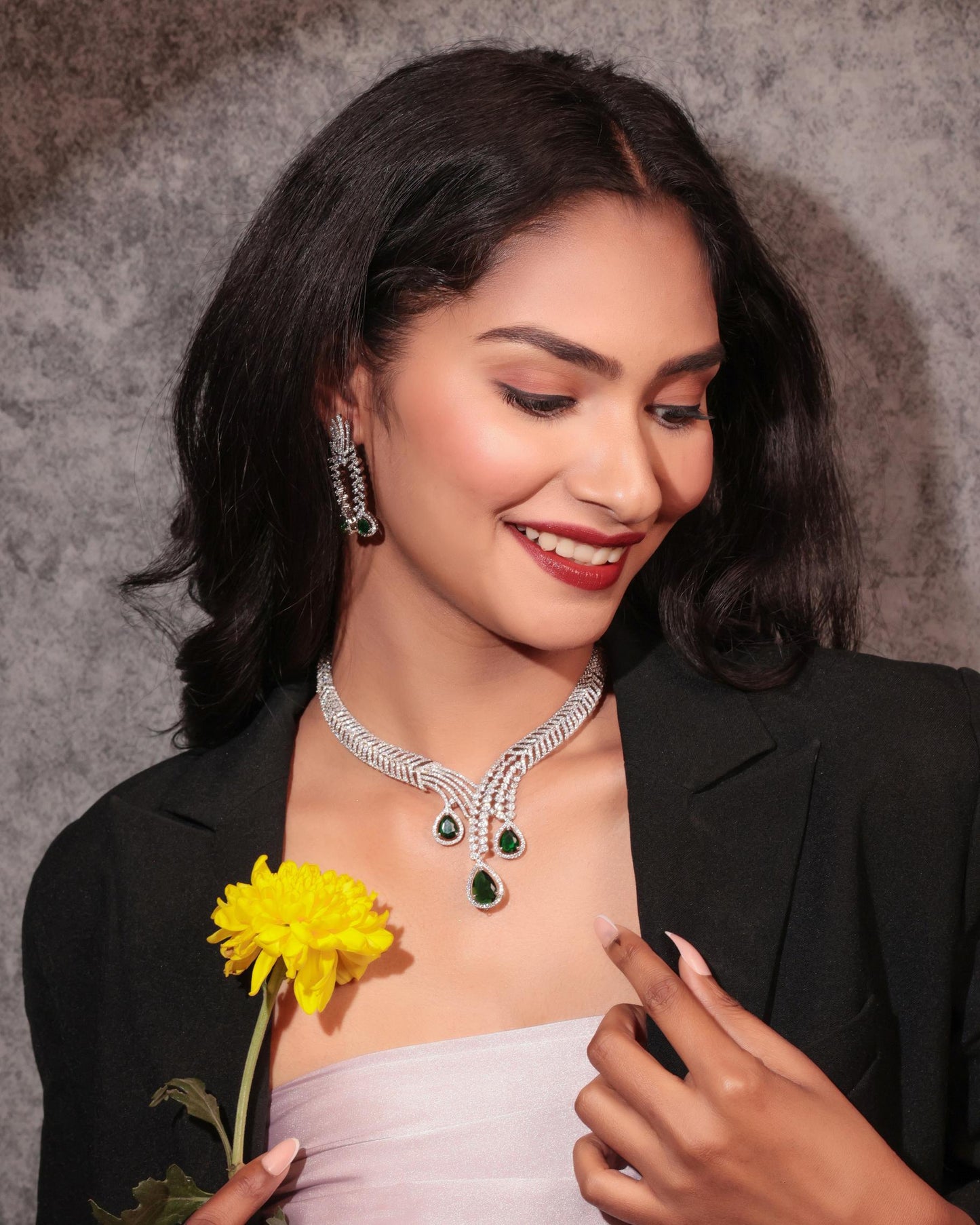 Elegant Diamond & Emerald Draped Necklace