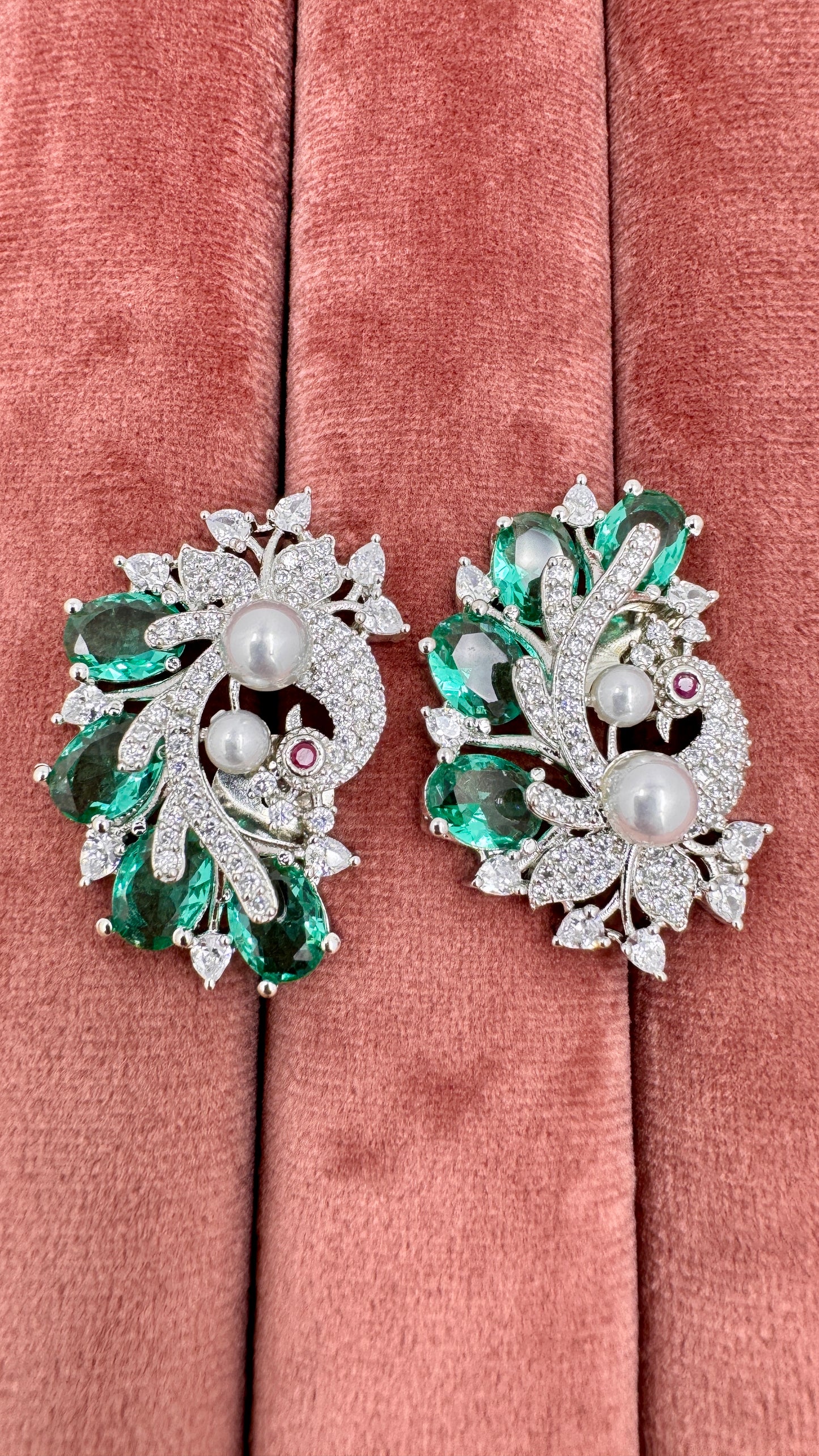 Emerald & Pearl Peacock-Inspired Pendant Set