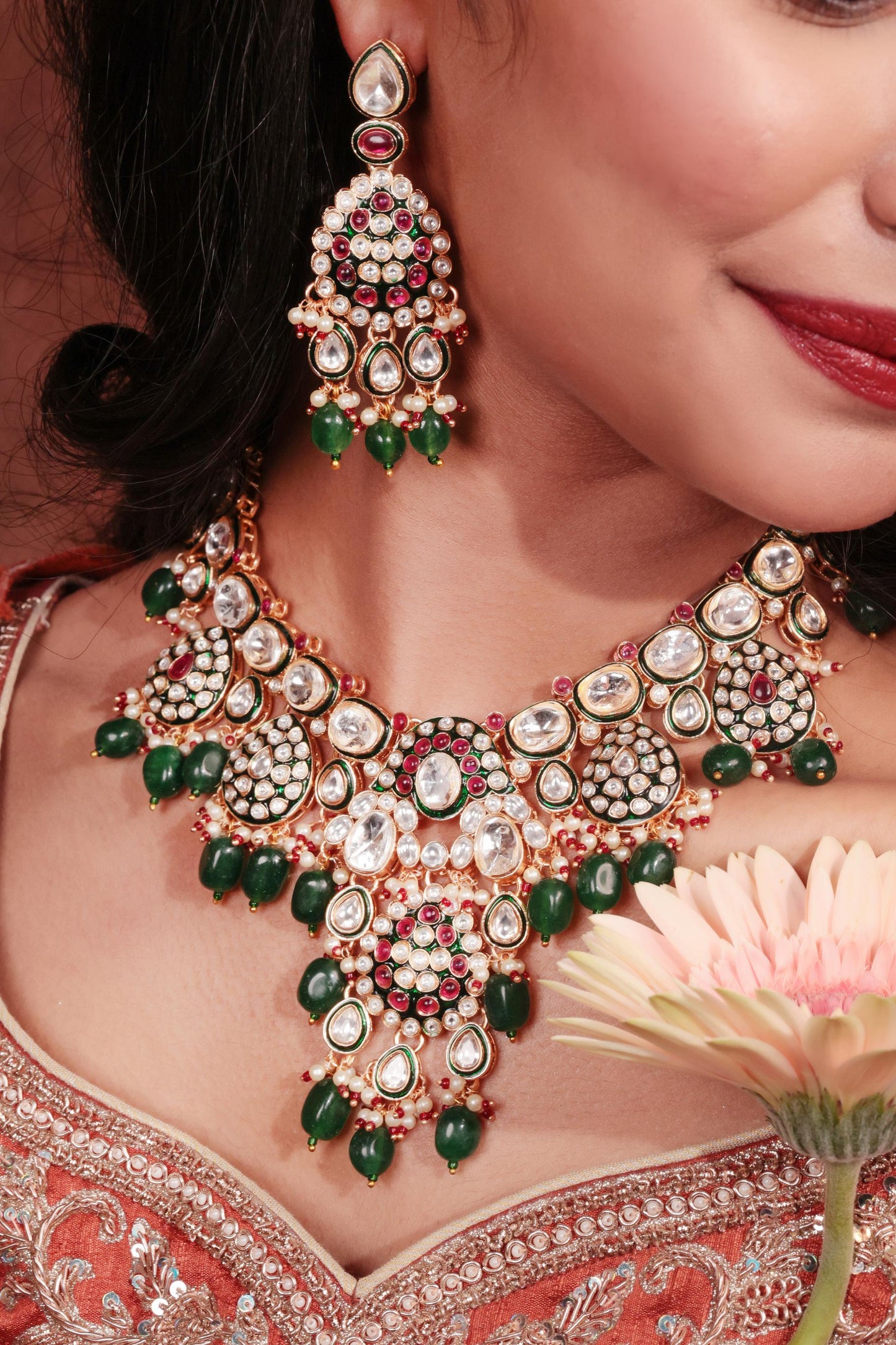 Royal Kundan & Green Bead Choker Set