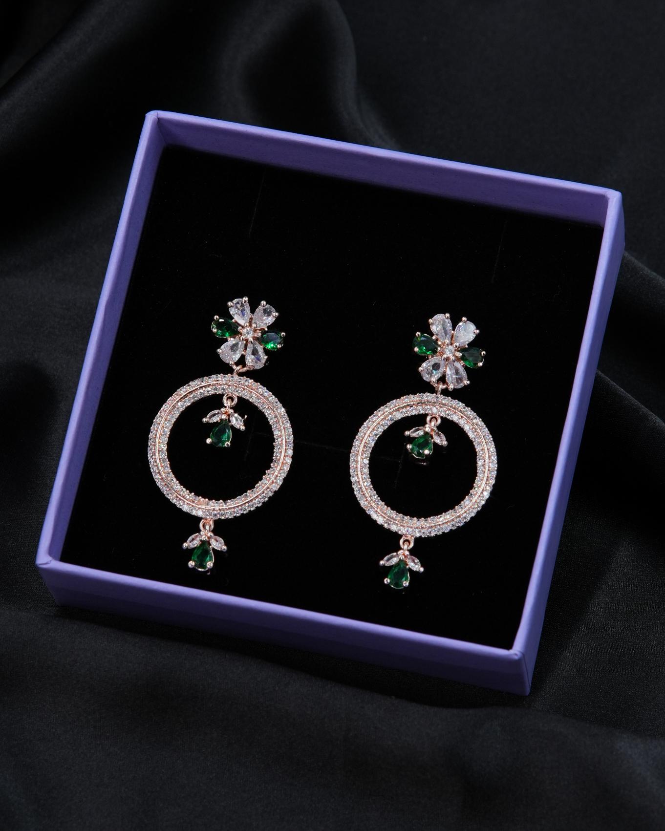 Golden Earrings – A Dazzling Fusion of AD & Emerald