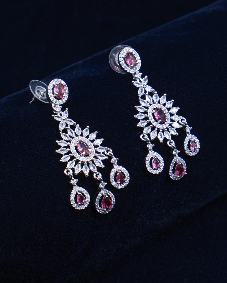 AD Necklace – A Timeless Beauty with Red Drop Elegance
