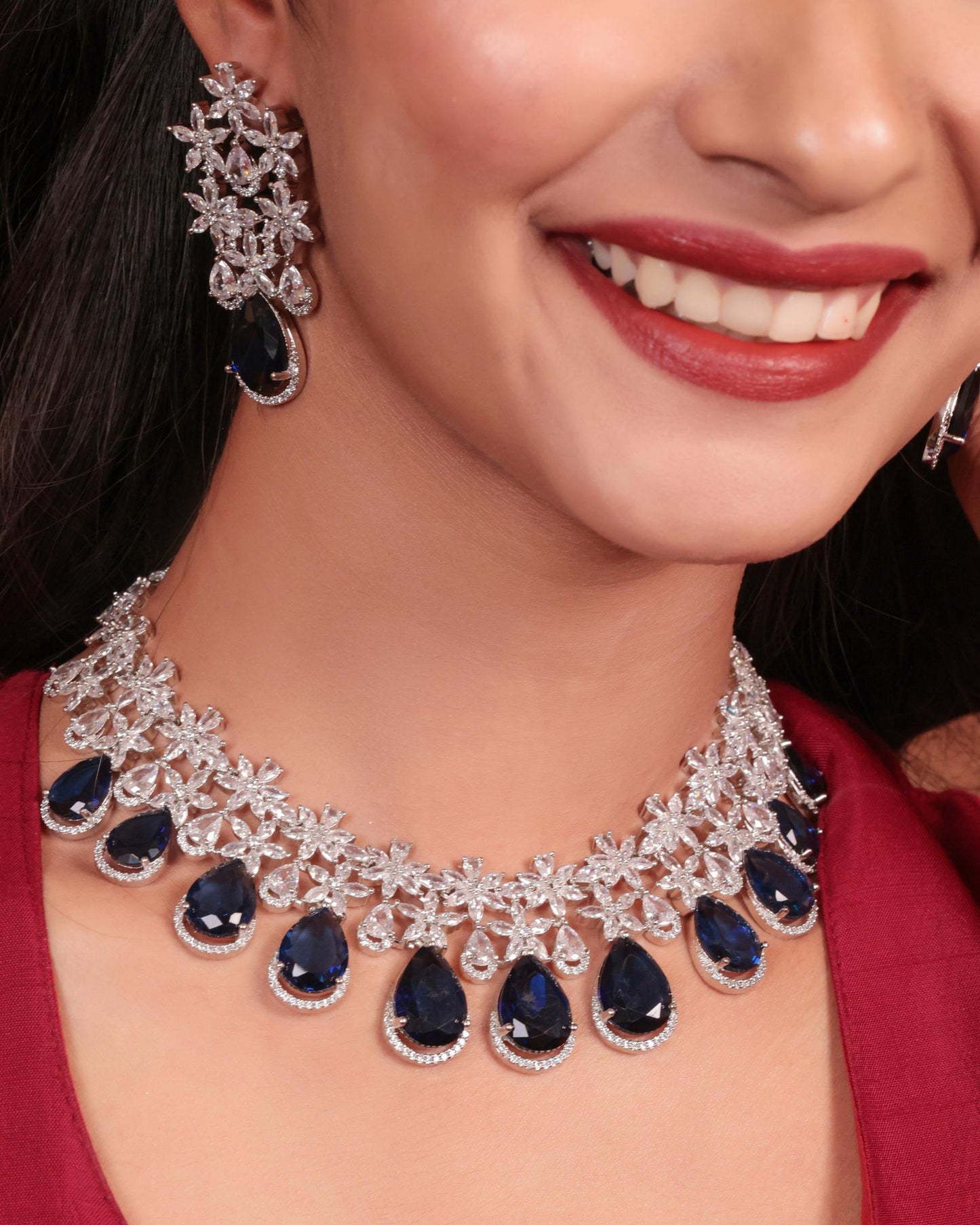 American Diamond & Blue Stone Choker Set