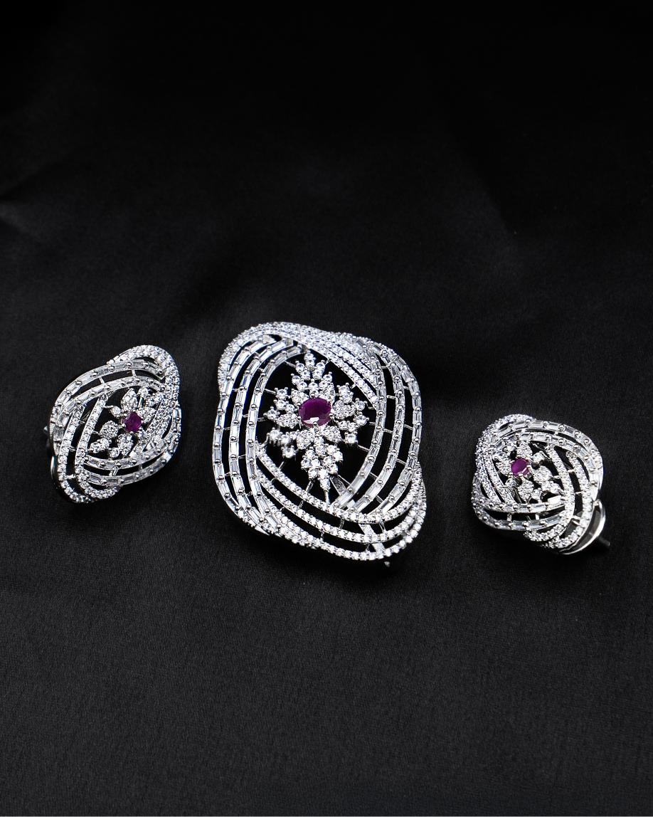 Elegant AD Pendant Set with Ruby Accent