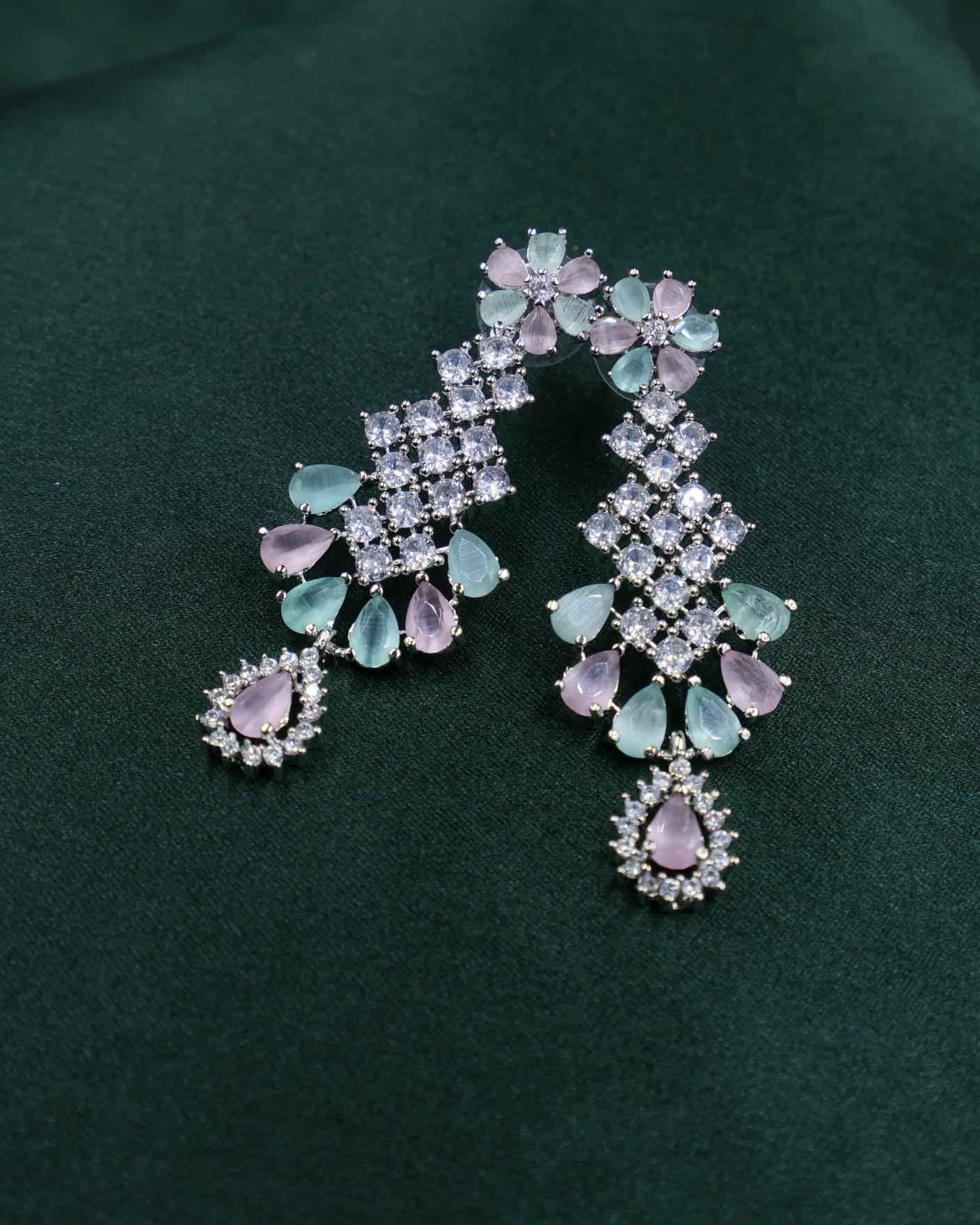 Pastel Pink & Green AD Necklace – A Dreamy Symphony of Elegance