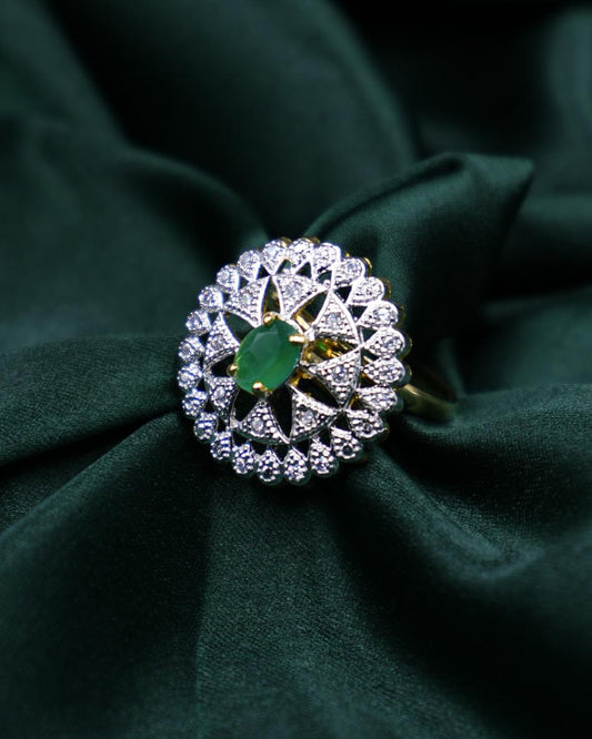 Golden AD Ring with Emerald Center Stone – A Regal Statement