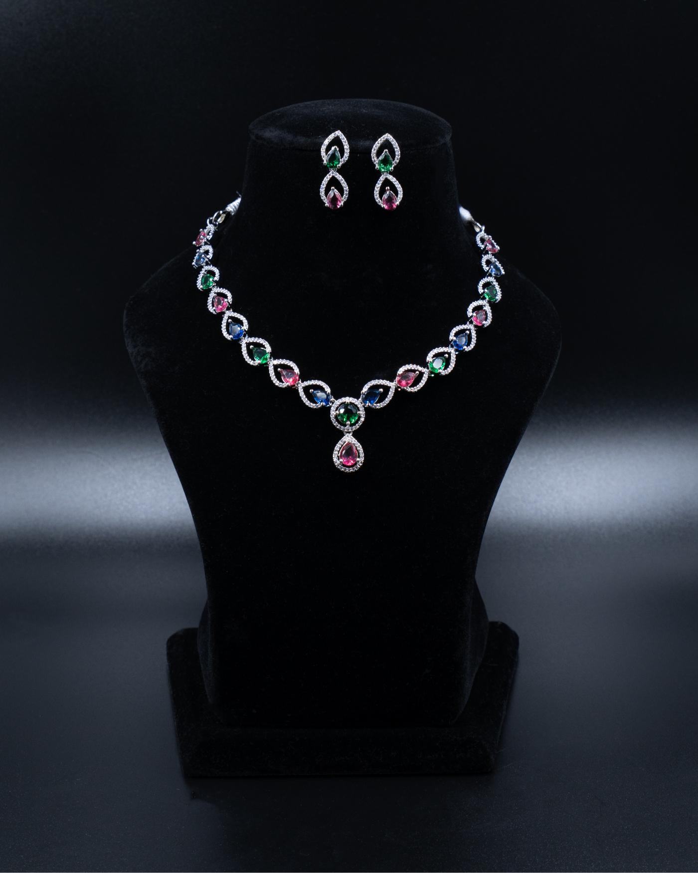 Sleek & Elegant Necklace with Ruby, Sapphire & Emerald Stones