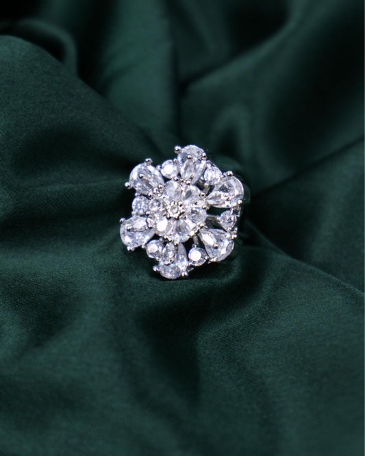 AD Flower Ring with Diamond-Cut Look