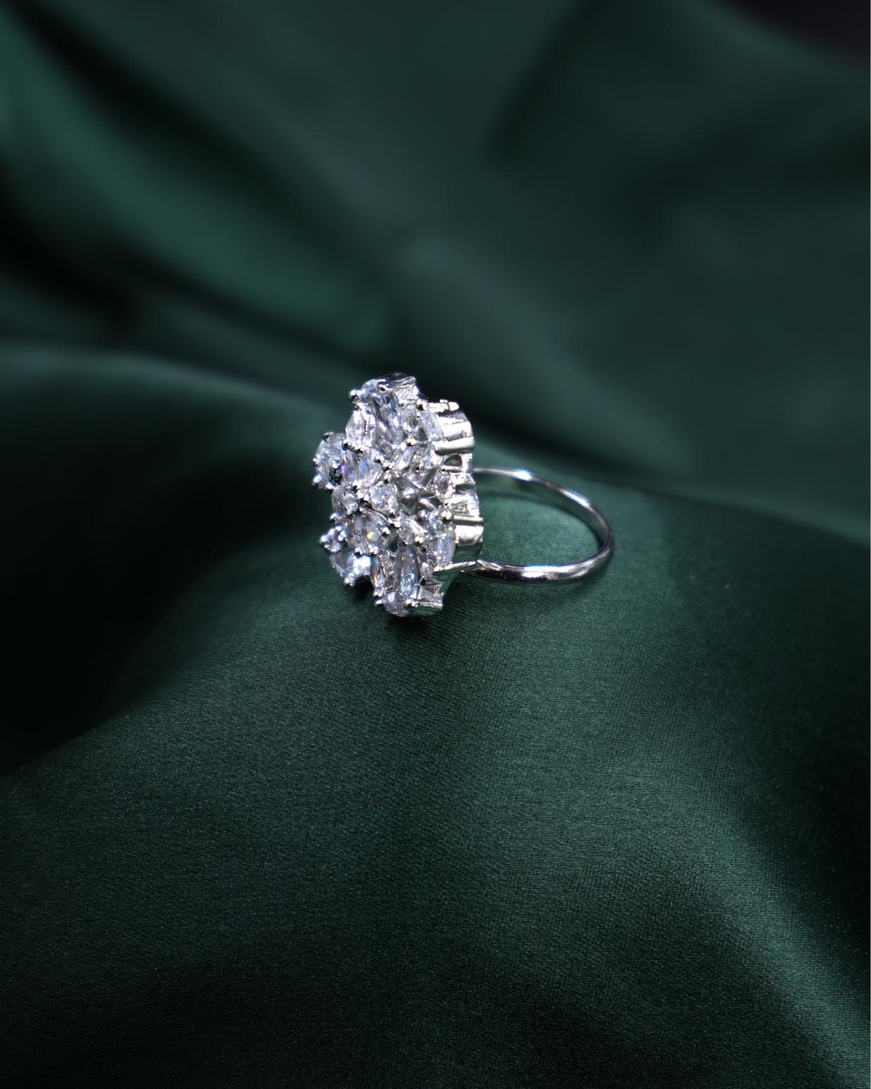 AD Flower Ring with Diamond-Cut Look