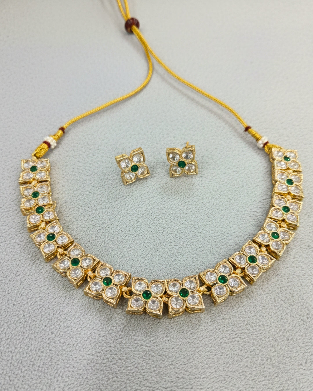 Emerald Polki Floral Choker Set