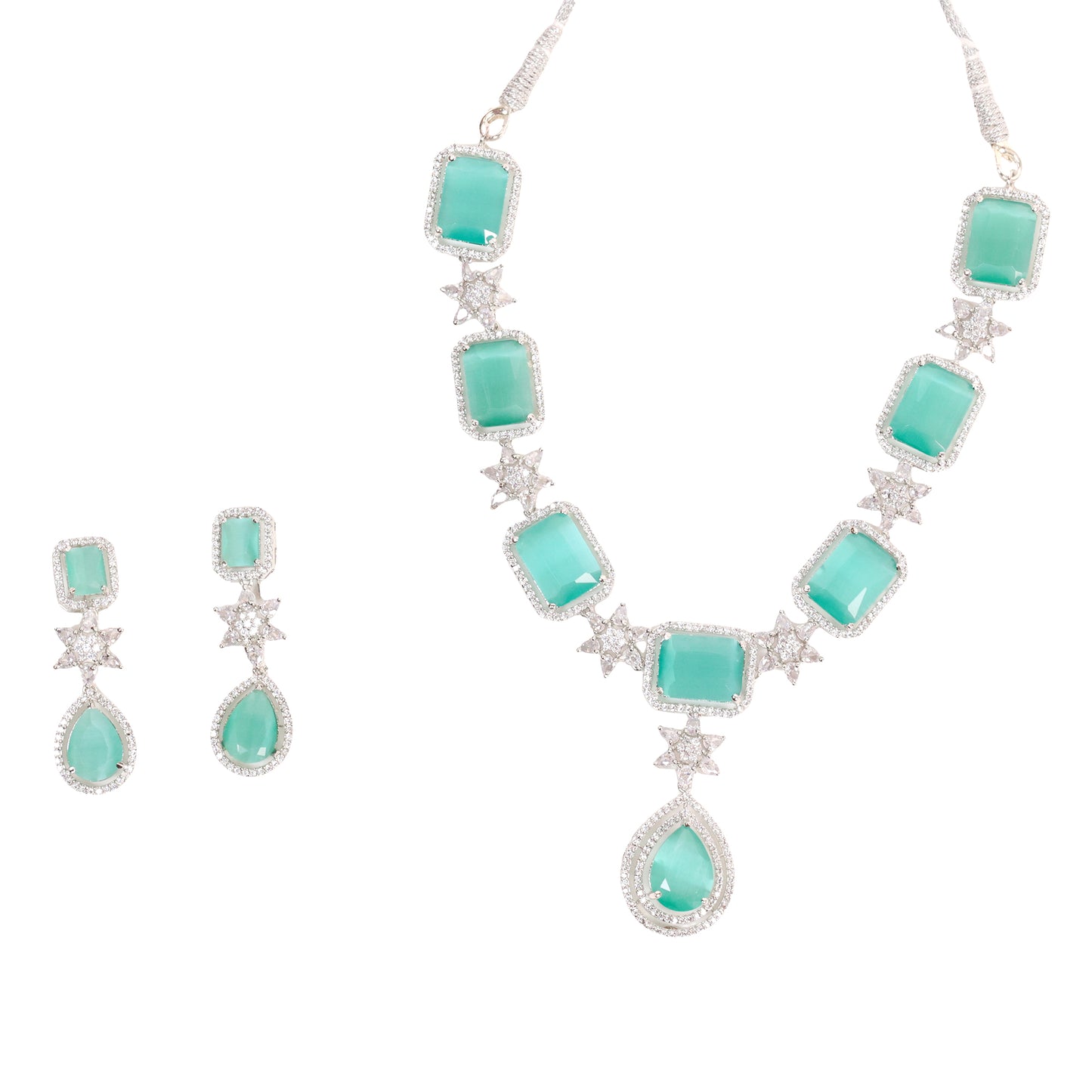 Elegant Aqua Blue Stone Necklace Set