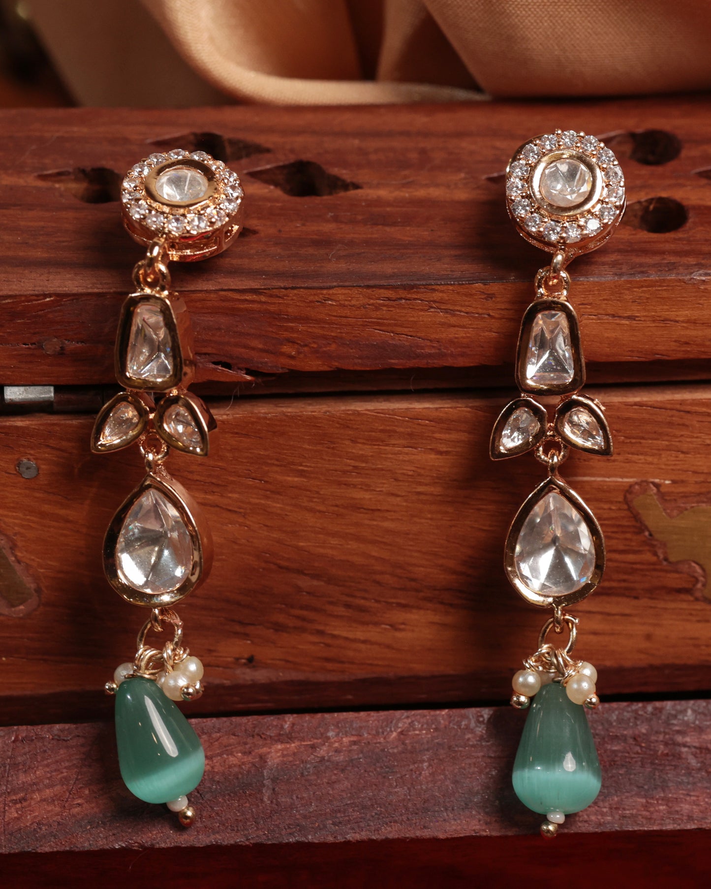 Regal Kundan & Emerald Green Drop Necklace Set