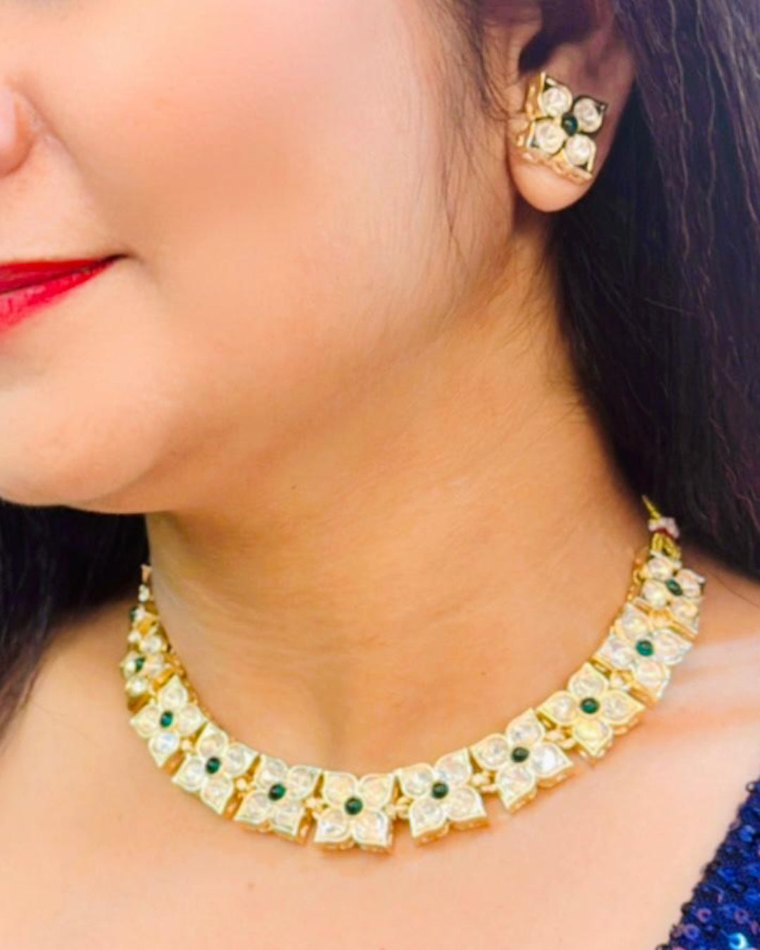 Emerald Polki Floral Choker Set