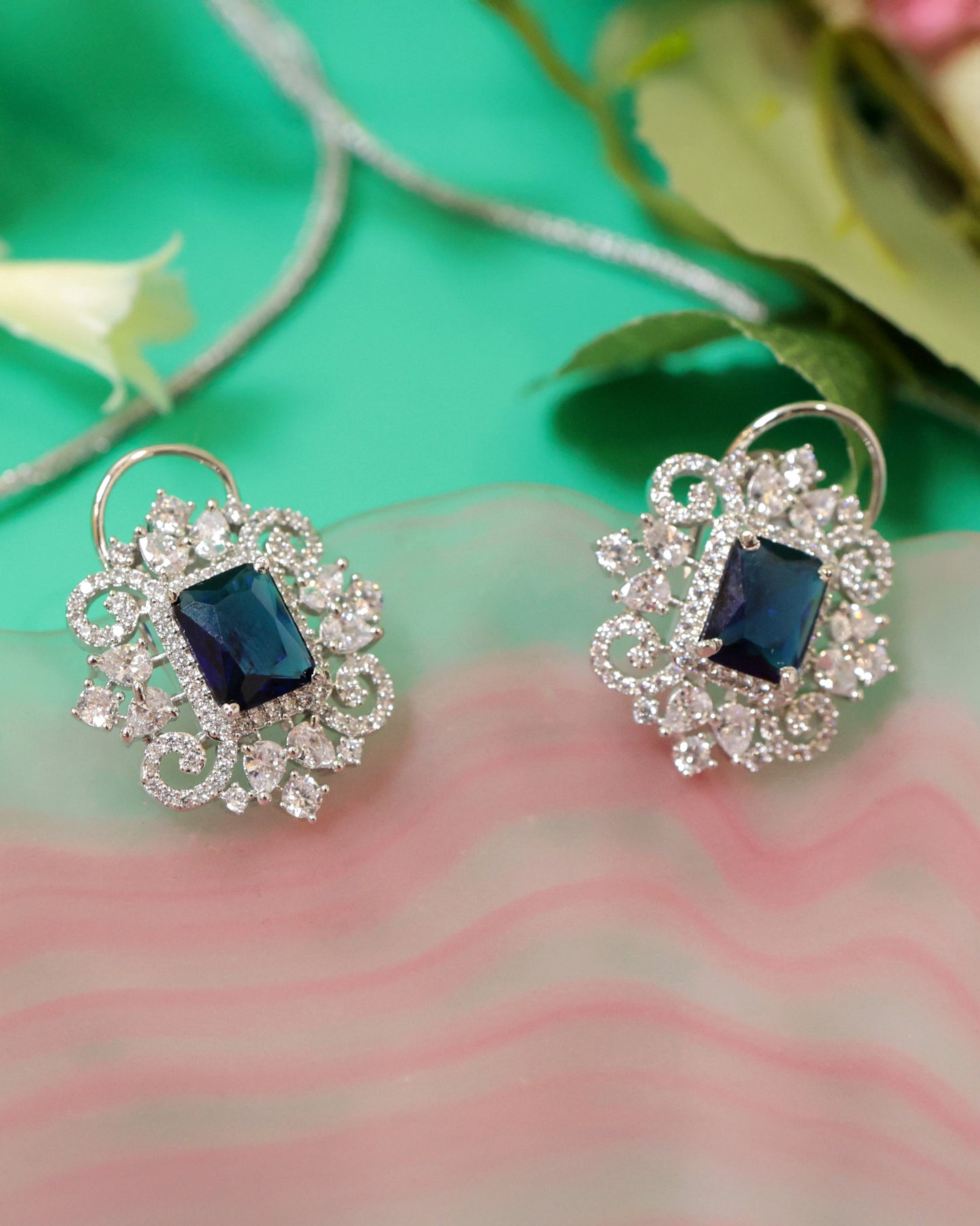 Regal Blue Sapphire & American Diamond Necklace Set