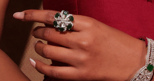 Emerald Blossom American Diamond Ring