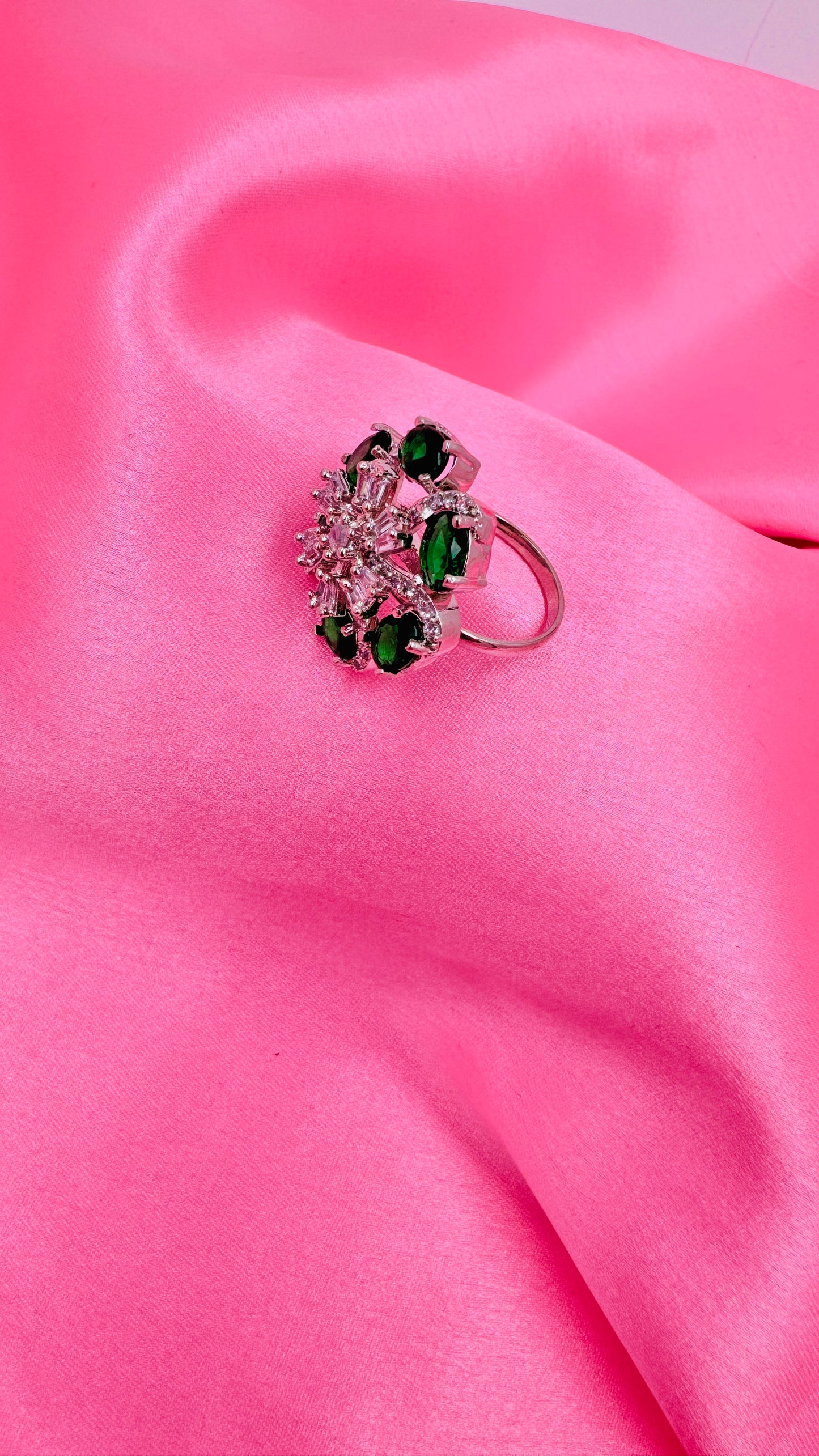Emerald Blossom American Diamond Ring