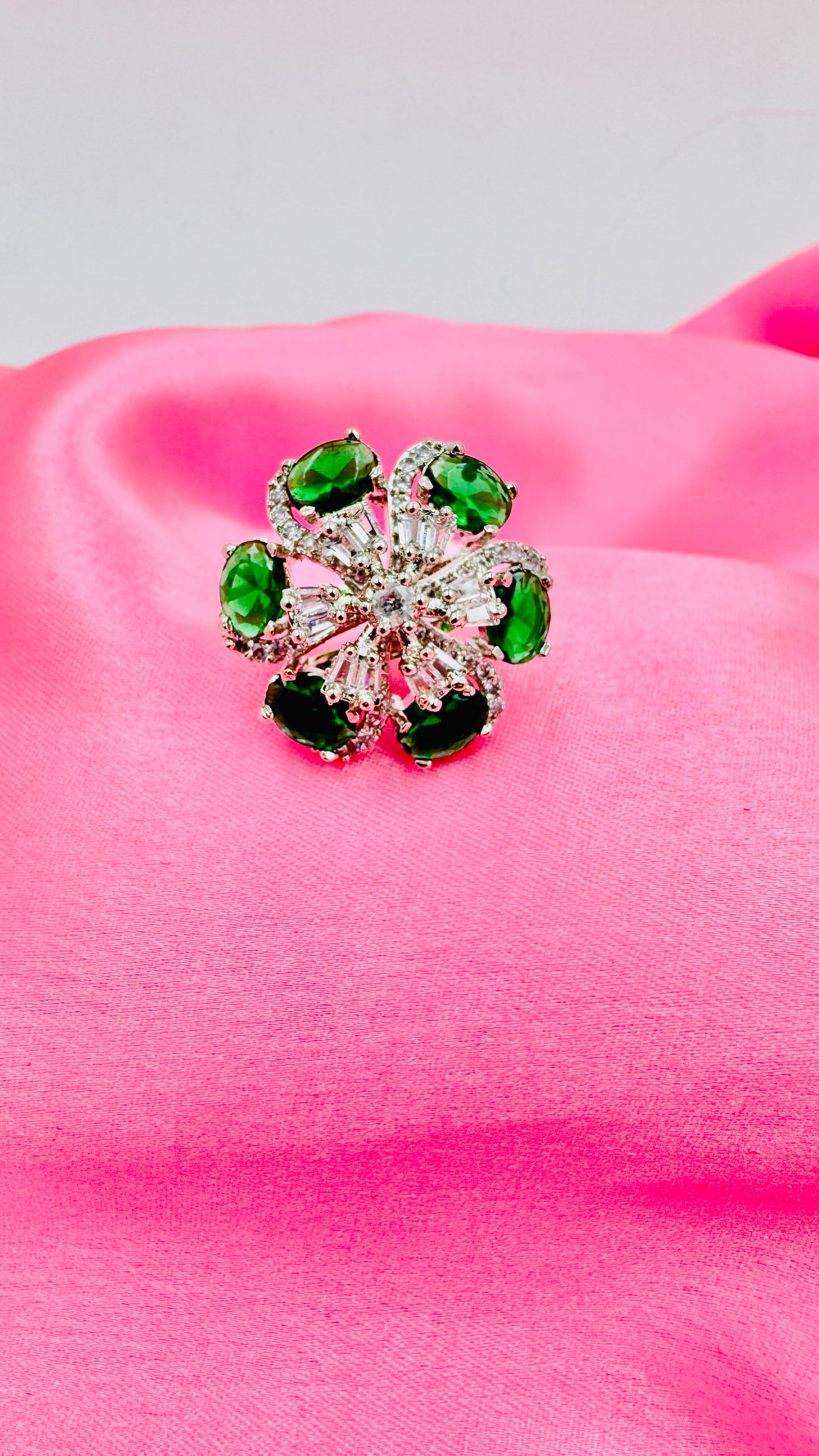 Emerald Blossom American Diamond Ring