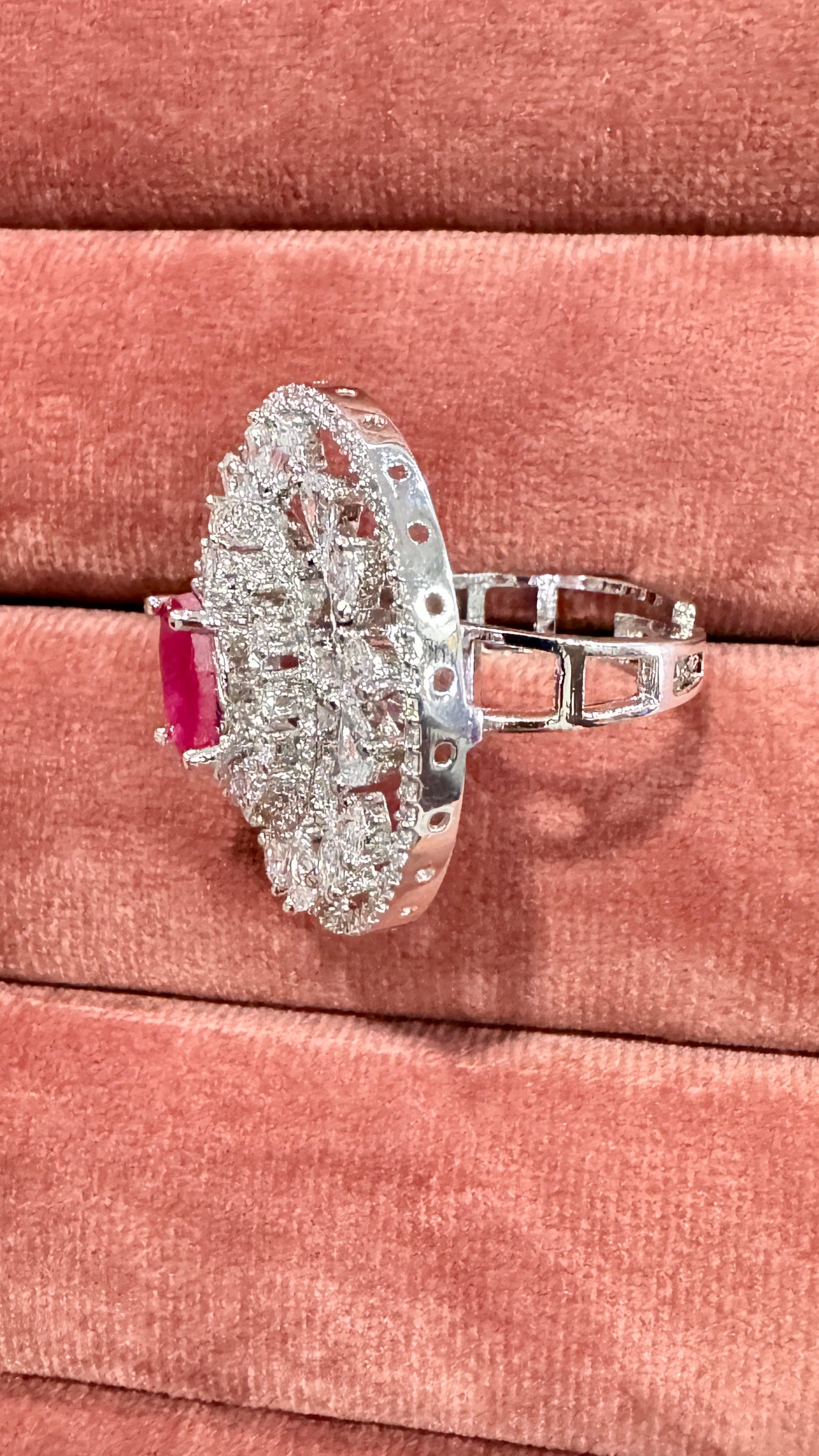 Majestic Ruby Halo Adjustable Ring