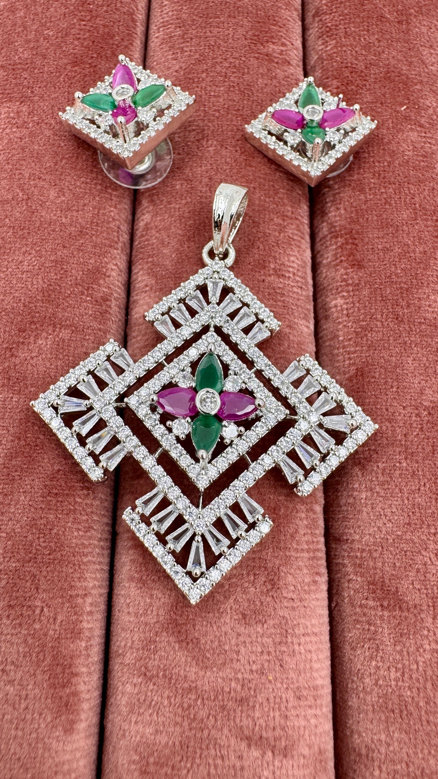 Emerald Ruby Radiance Pendant Set