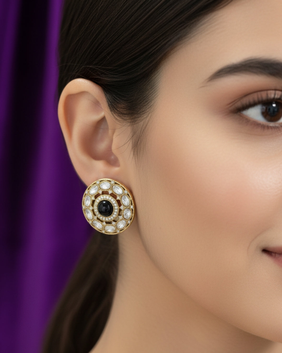 Moissanite Oval Halo Round Studs