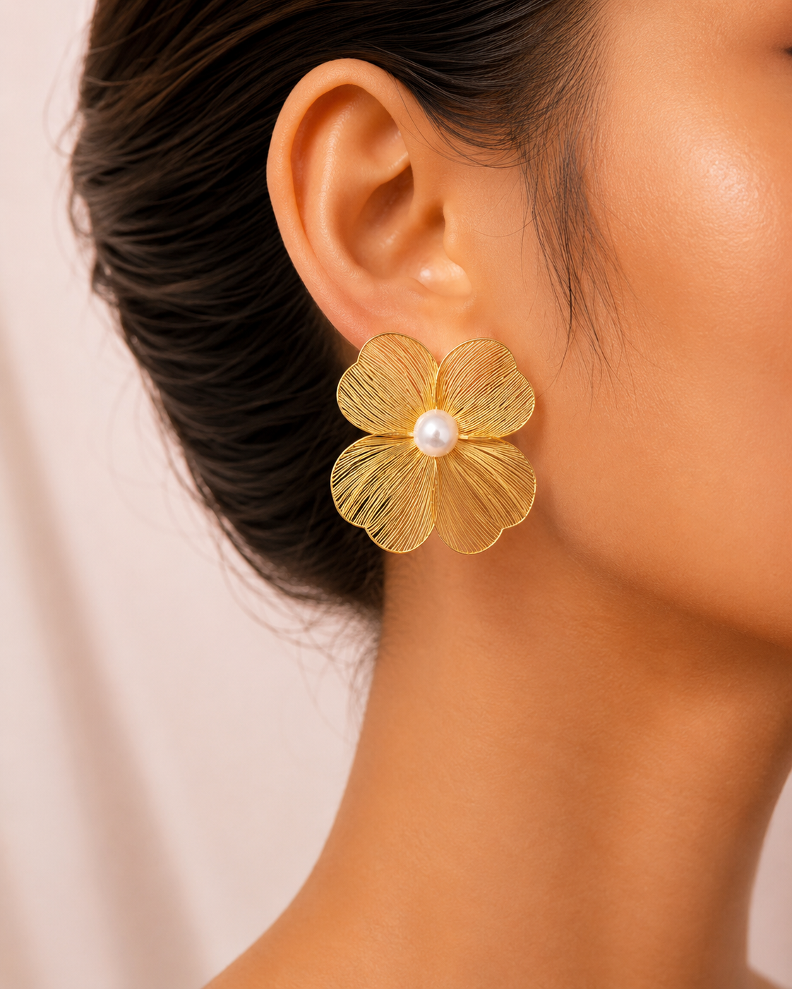 Golden Bloom Pearl Statement Earrings