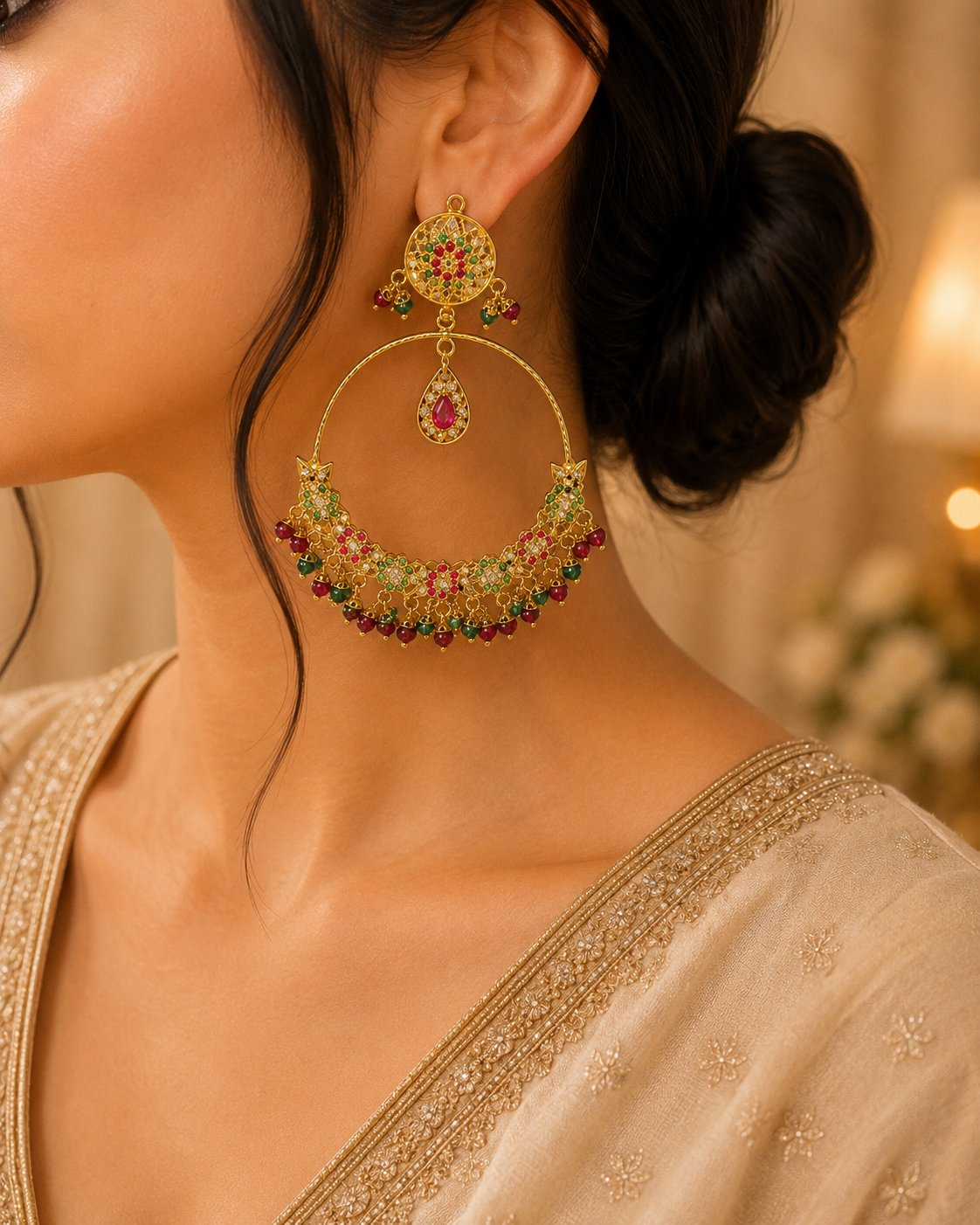 Rangrez Jadau Chandbali Earrings
