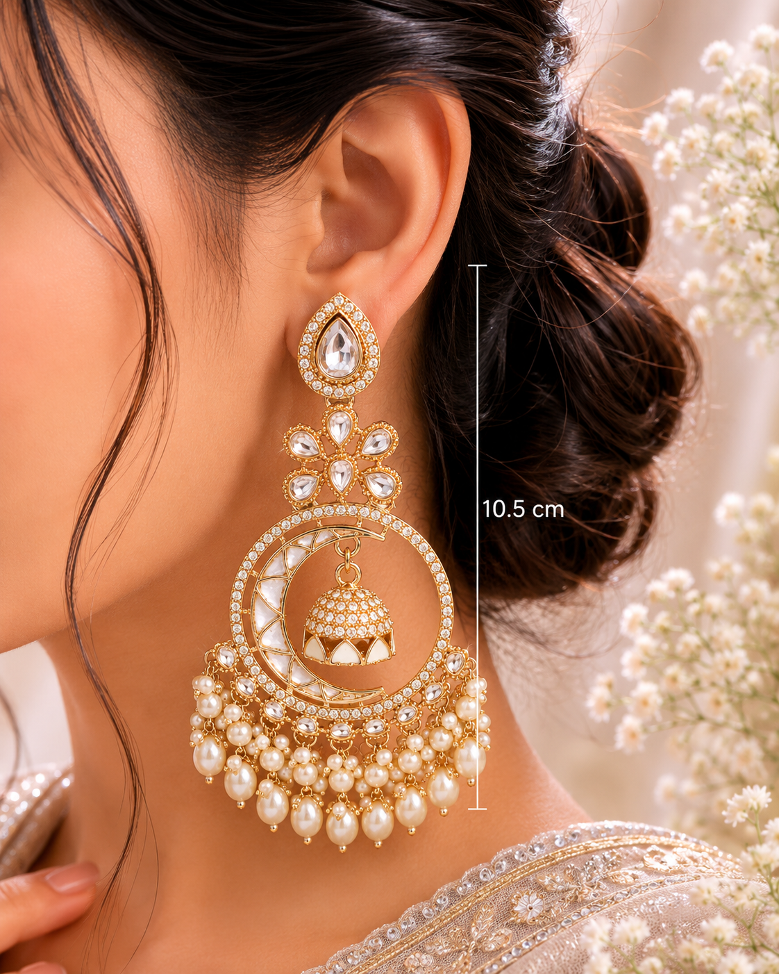 Kundan Pearl Chandbali Jhumka Earrings