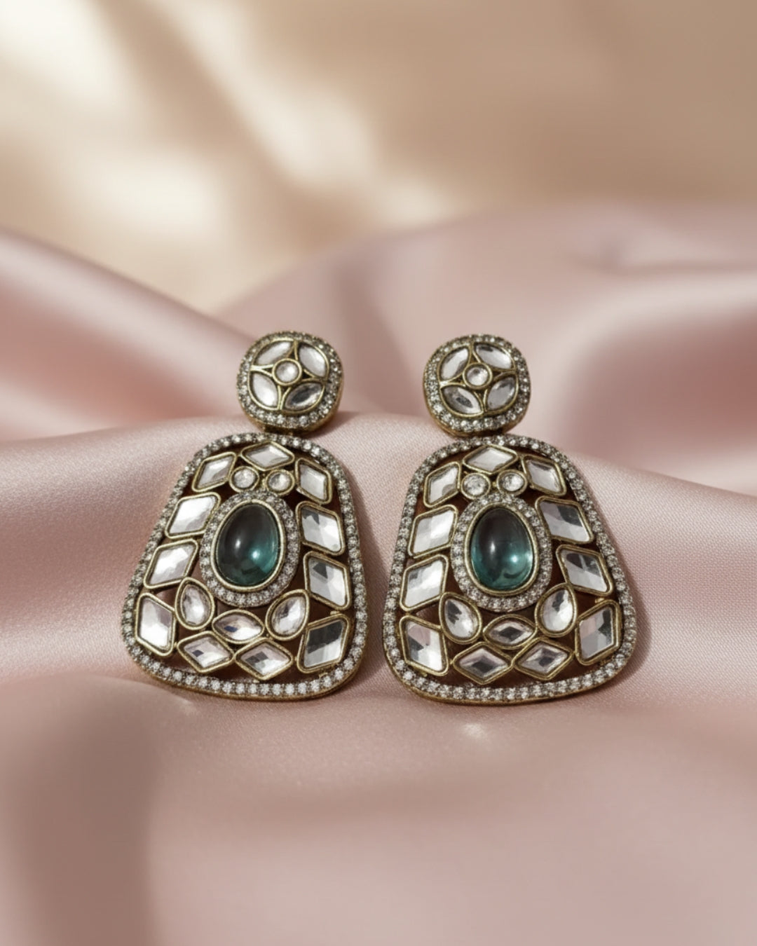 Fashion Mirror Polki Look Earrings