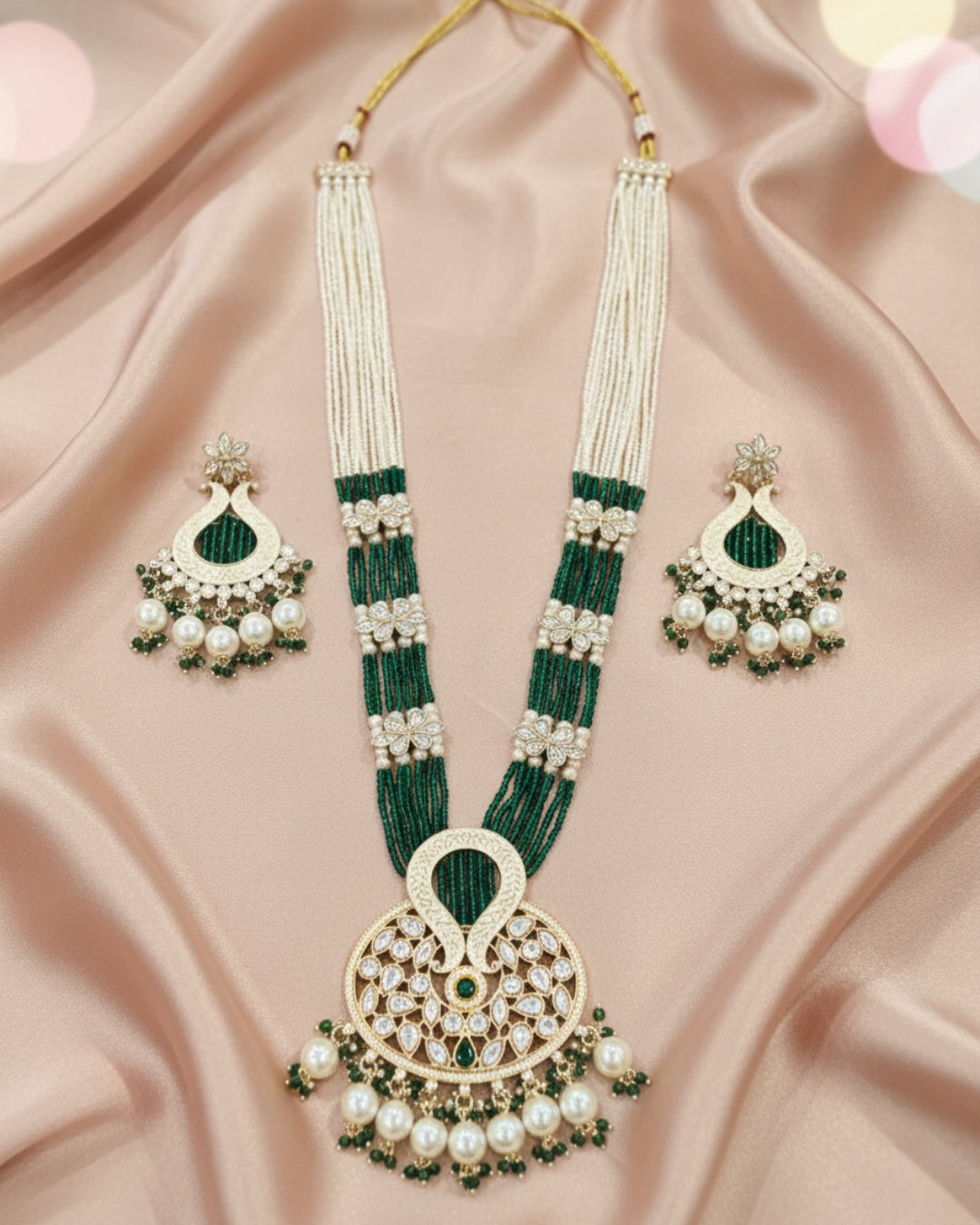 Long Kundan & Pearl Beaded Necklace Set