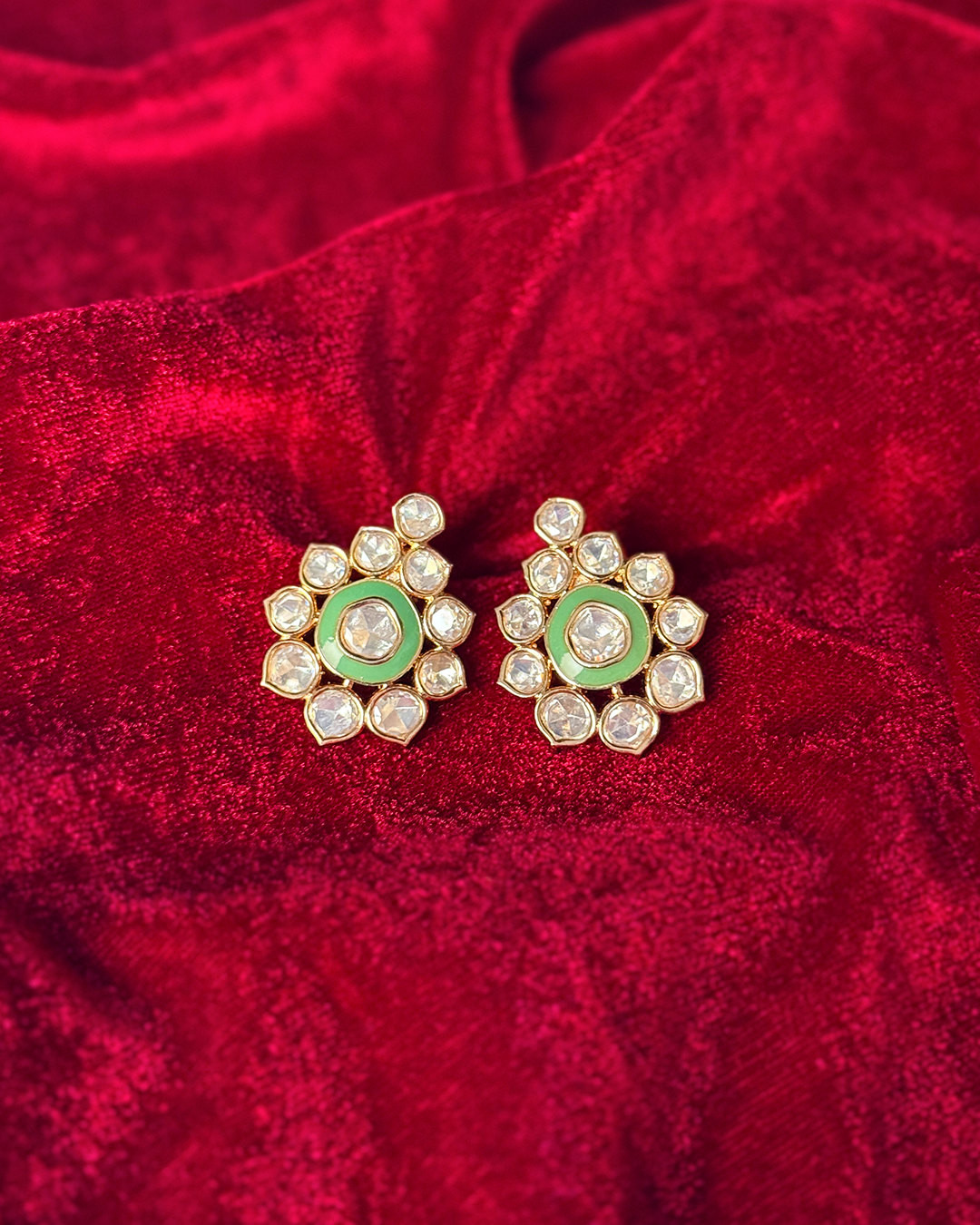 Pista Green Polki V-Shape Necklace Set