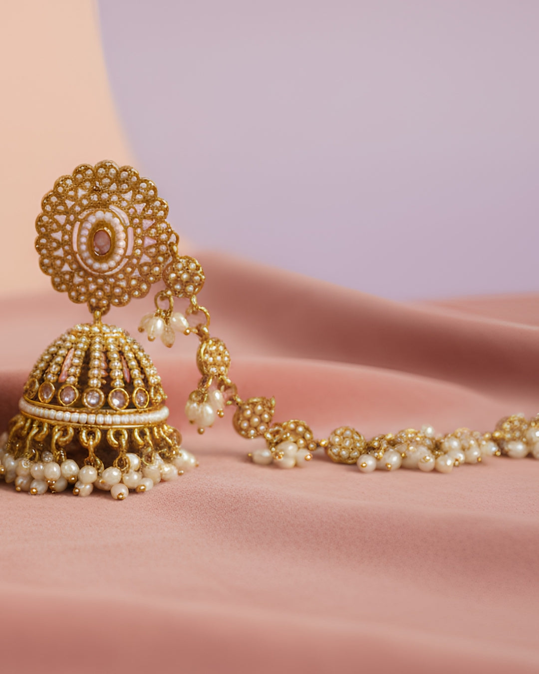 Royal Beaded Jhumka with Side Chain