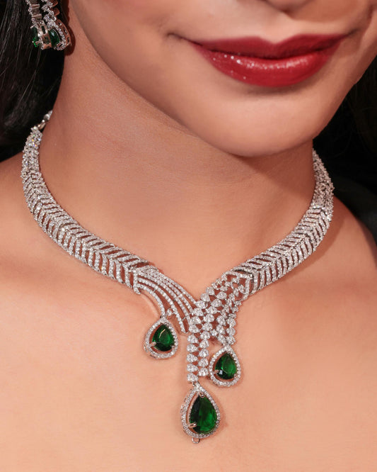 Elegant Diamond & Emerald Draped Necklace