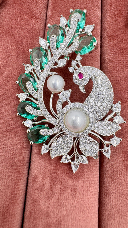 Emerald & Pearl Peacock-Inspired Pendant Set