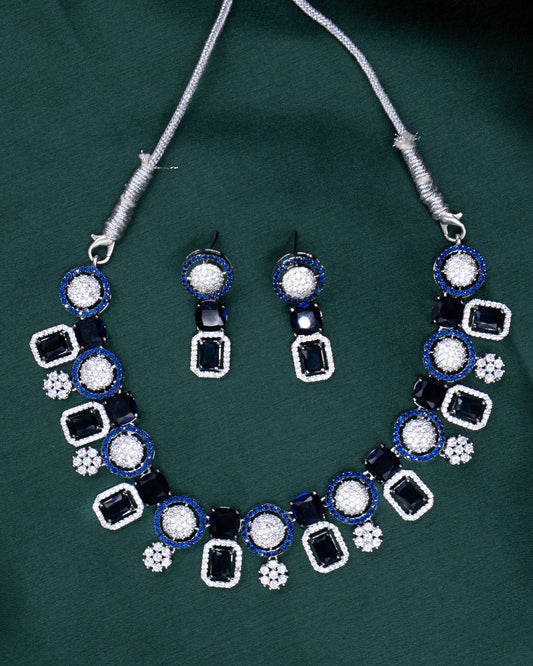 AD Necklace Set – A Dazzling Symphony of Blue & White 💙✨