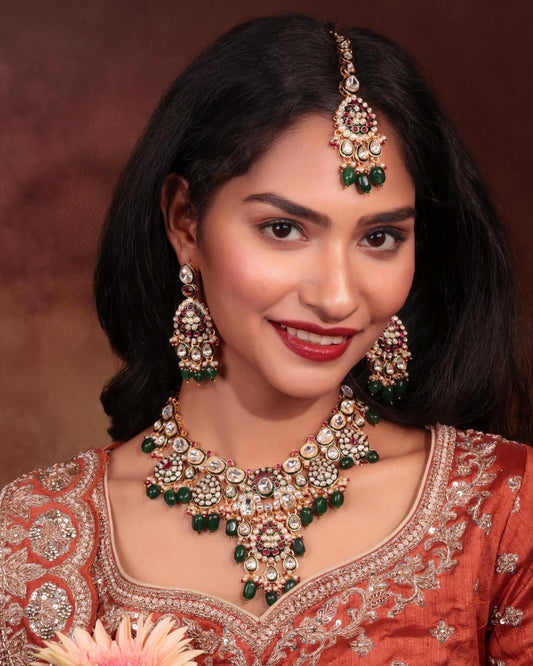 Royal Kundan & Green Bead Choker Set