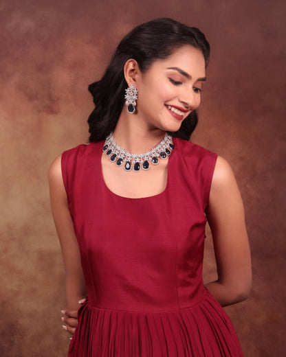American Diamond & Blue Stone Choker Set