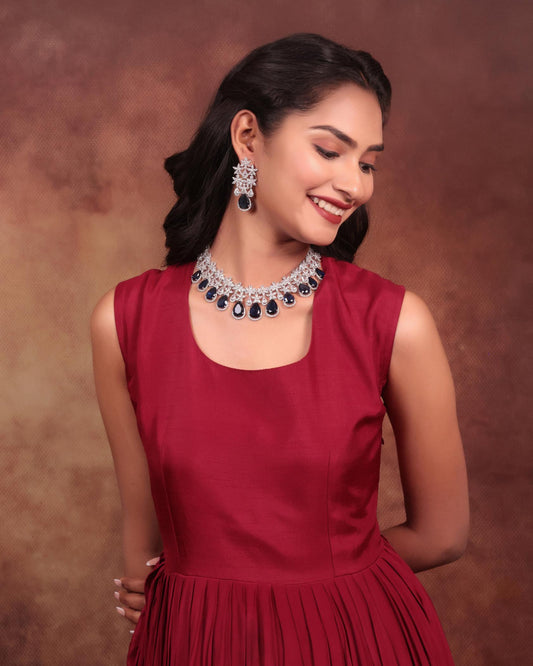 American Diamond & Blue Stone Choker Set