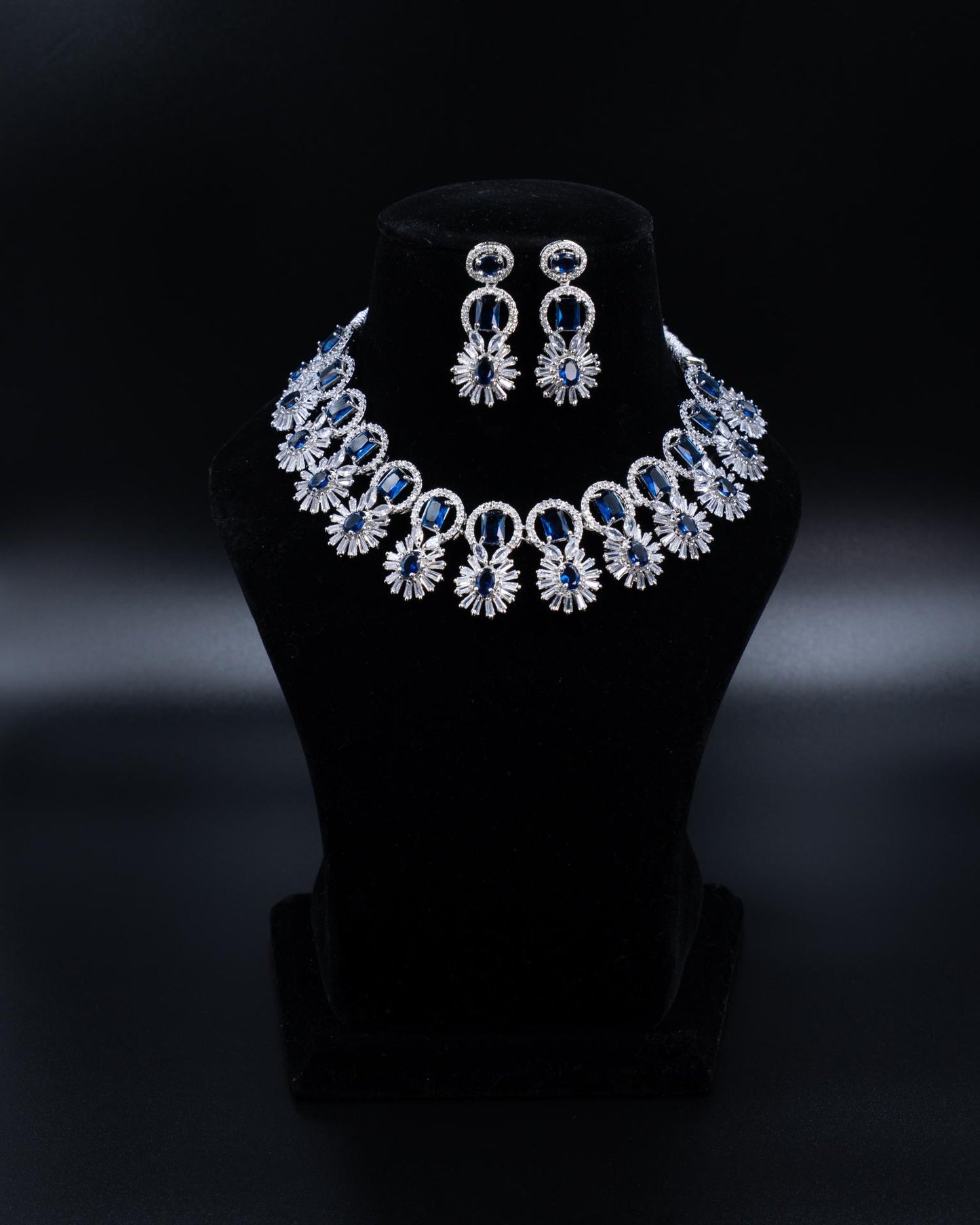 AD Necklace Set – A Dazzling Symphony of Blue & White