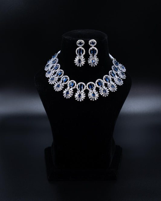 AD Necklace Set – A Dazzling Symphony of Blue & White