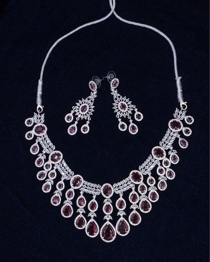 AD Necklace – A Timeless Beauty with Red Drop Elegance