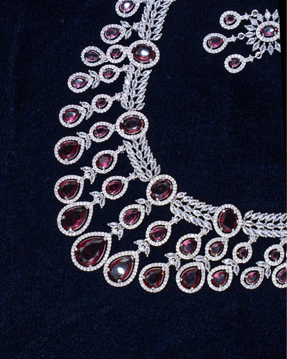 AD Necklace – A Timeless Beauty with Red Drop Elegance