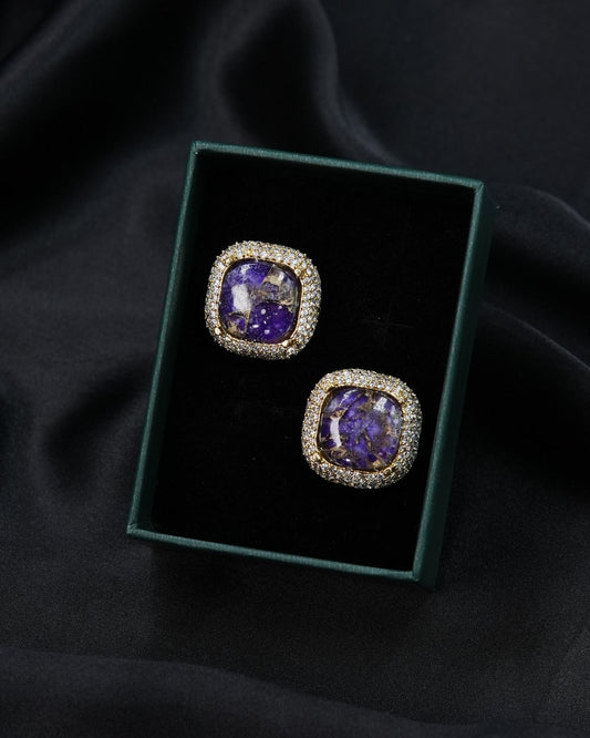 Golden AD Earrings – A Royal Touch of Purple & Sparkle