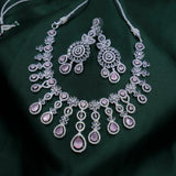 Graceful AD Necklace Set with Baby Pink Drops & Matching Earrings
