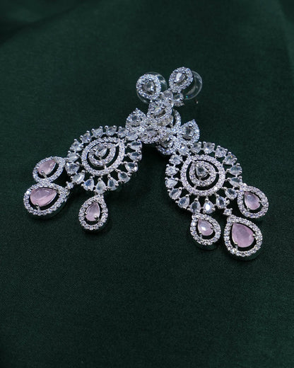 Graceful AD Necklace Set with Baby Pink Drops & Matching Earrings