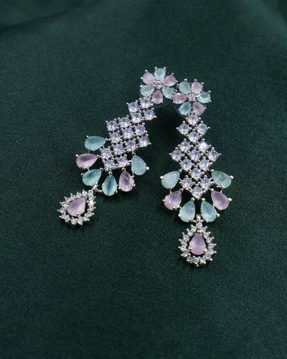 Pastel Pink & Green AD Necklace – A Dreamy Symphony of Elegance