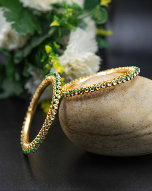 Royal Golden & Green Kundan Kada Set (Set of 4) – Size 2.6