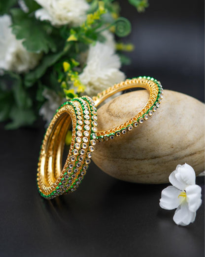Royal Golden & Green Kundan Kada Set (Set of 4) – Size 2.6