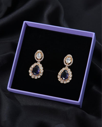 Elegant Drop Kundan Earrings with AD – Available in Purple & Kundan Color