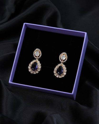 Elegant Drop Kundan Earrings with AD – Available in Purple & Kundan Color