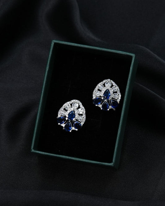 Elegant Silver AD Stud Earrings with Sapphire Stone