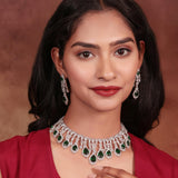 Emerald Green & American Diamond Chandelier Necklace Set